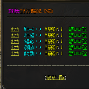 04月6号更新:微变传奇私服游戏中五行之力，你了解吗？